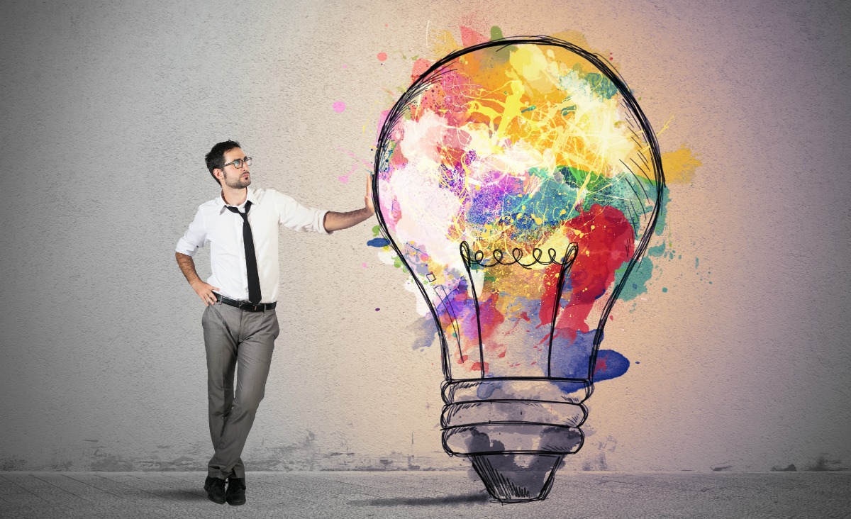 Concept of Creative business idea with colorful lightbulb